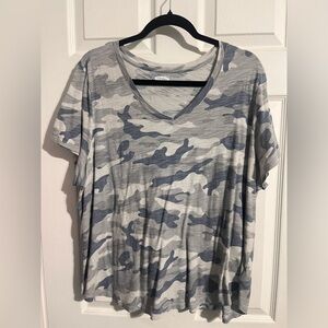 Blue camouflage v cut shirt